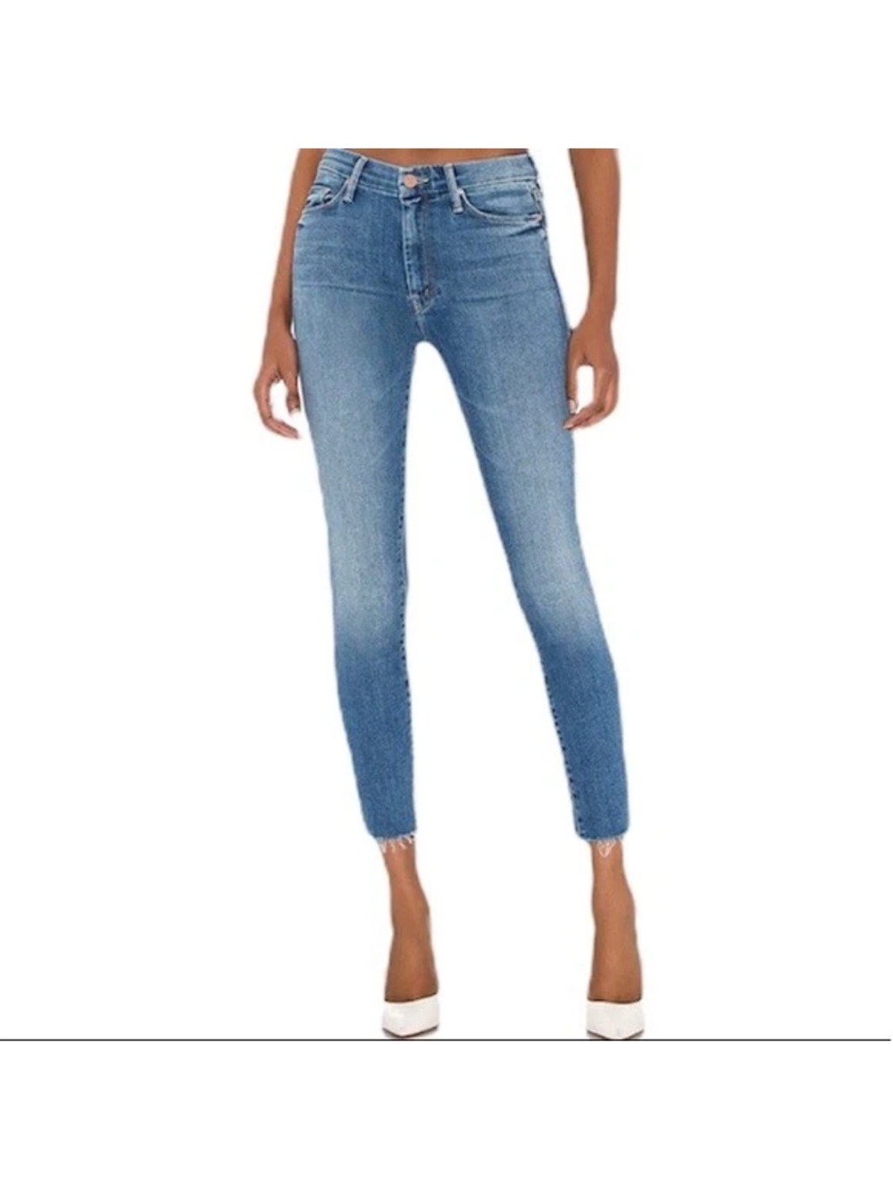 MOTHER High Waist Looker Ankle Fray Skinny Jeans Blue Denim Hey Sun Size 28